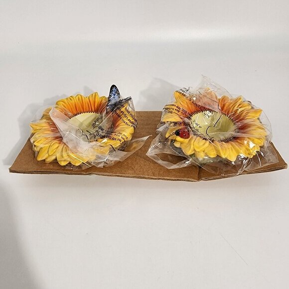 Sunflower Shaped Ceramic Candle Holders With Ladybug Butterfly Accents Partylite - Picture 7 of 11